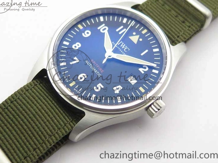 MIROTIME 0207 Fashionable Pilot IW326801 SS MK 1:1 Best Edition Black Dial on Green Nylon Strap MIYOTA 7122